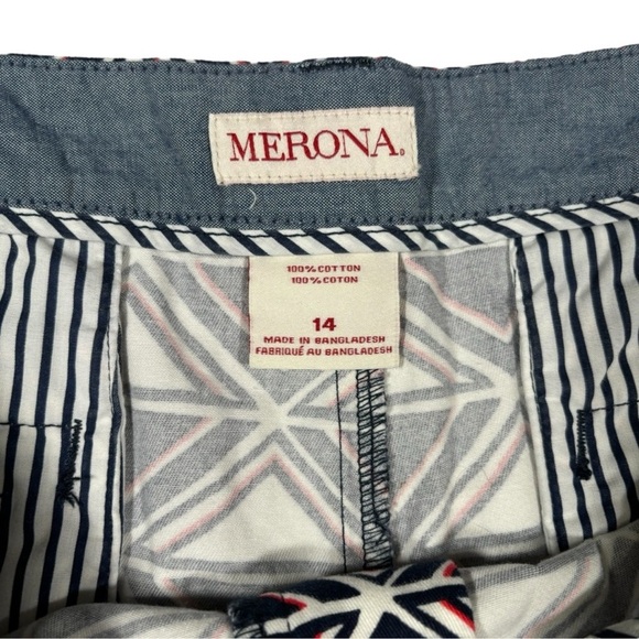 Merona Shorts Geometric Triangles Patriotic Nautical Americana Women's Size 14 - Picture 4 of 13